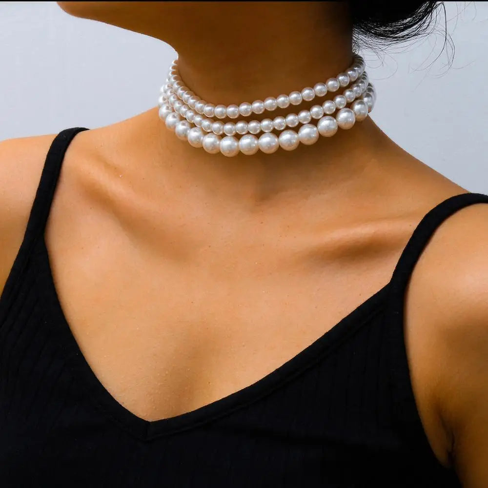 Layer White Imitation Pearl Necklace  Jewelry