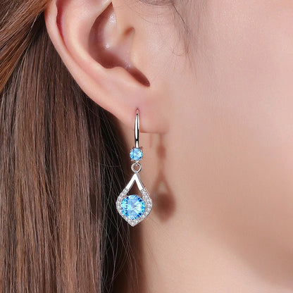 HuiSept Fashion Silver 925 Earrings Jewelry Sapphire Zircon Gemstone Long Style Drop Earrings for Female Wedding Party Ornaments