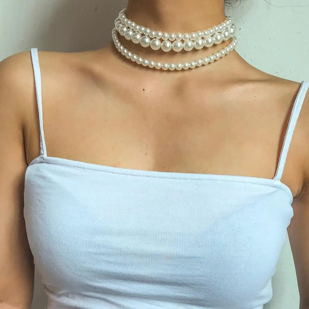 Layer White Imitation Pearl Necklace  Jewelry