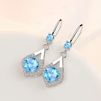 HuiSept Fashion Silver 925 Earrings Jewelry Sapphire Zircon Gemstone Long Style Drop Earrings for Female Wedding Party Ornaments