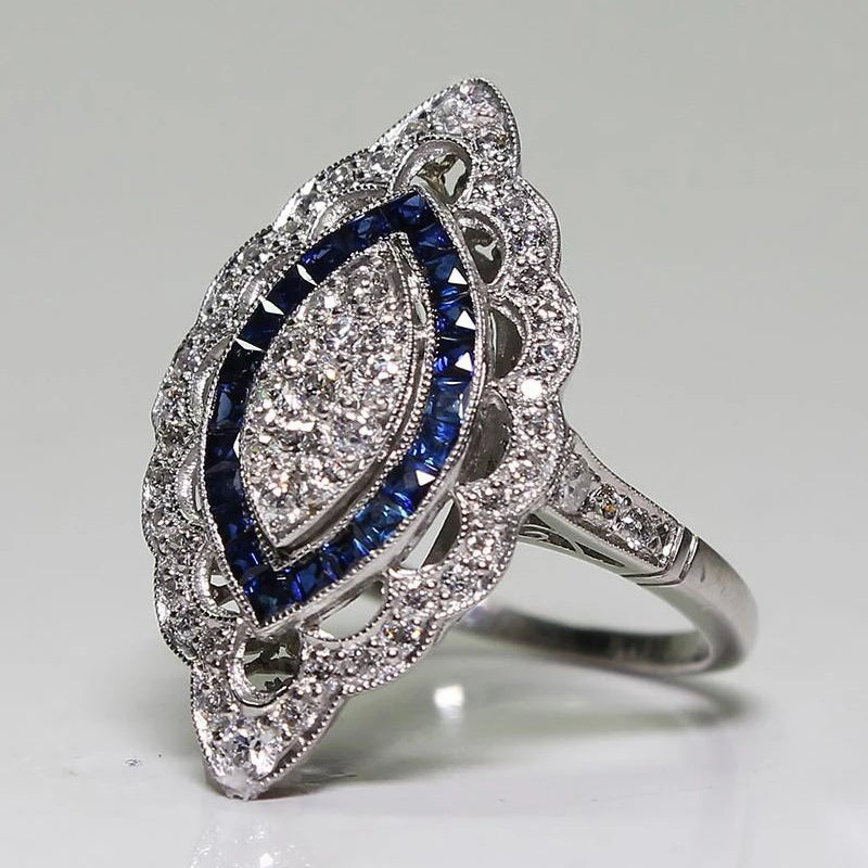 Vintage Charm Rings for Women 925 Silver Jewelry with Sapphire Zircon