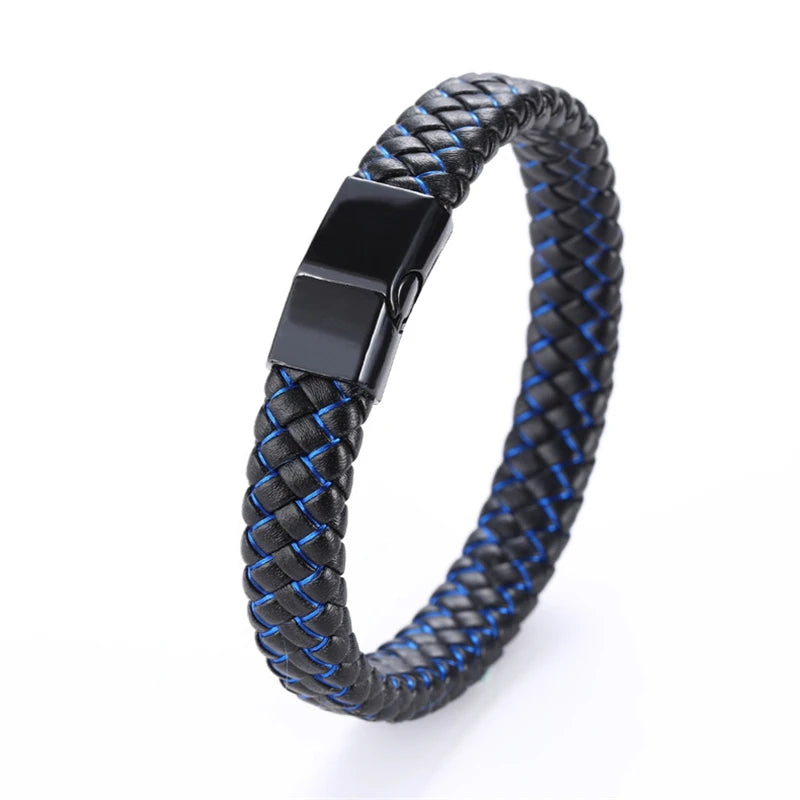 European and American Fashion Simple Style Handmade Microfiber Leather Bracelet 316L Stainless Steel Men's Bracelet Jewelry