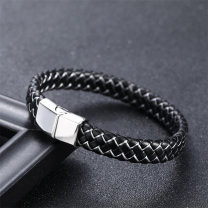 European and American Fashion Simple Style Handmade Microfiber Leather Bracelet 316L Stainless Steel Men's Bracelet Jewelry