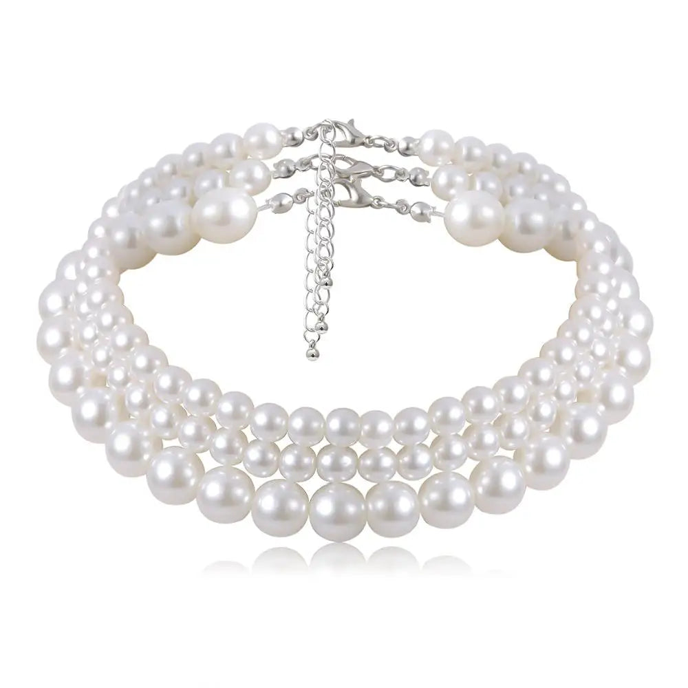 Layer White Imitation Pearl Necklace  Jewelry