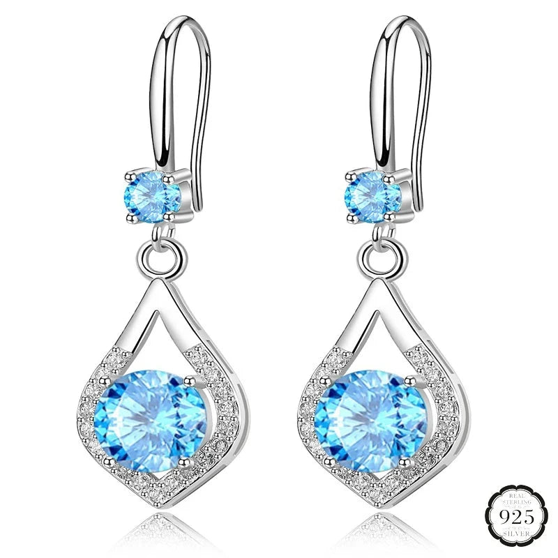 HuiSept Fashion Silver 925 Earrings Jewelry Sapphire Zircon Gemstone Long Style Drop Earrings for Female Wedding Party Ornaments