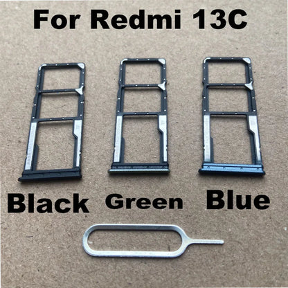 New For Xiaomi Redmi 13C Sim Card Tray Slot Holder Socket Adapter Connector Repair Parts Replacement