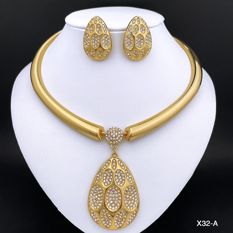 New Necklace And Earrings Set Unique Dubai Fashion Jewelry Nigeria Bride Wedding Party Gift