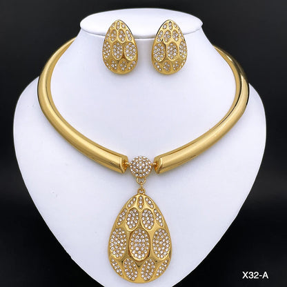 New Necklace And Earrings Set Unique Dubai Fashion Jewelry Nigeria Bride Wedding Party Gift