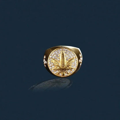 Business Men's Gold Color Carved Golden Maple Leaf Rings for Men Punk Inlaid with White Zircon Wedding Party Jewelry