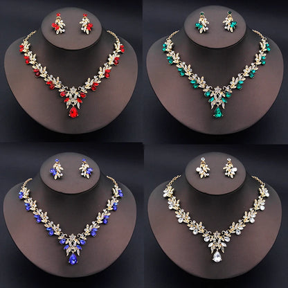 Elegant Fashion Necklace Sets for Women Dangle Earrings Princess Collar Two Piece Set Bride Jewelry Bridal Wedding Accessories