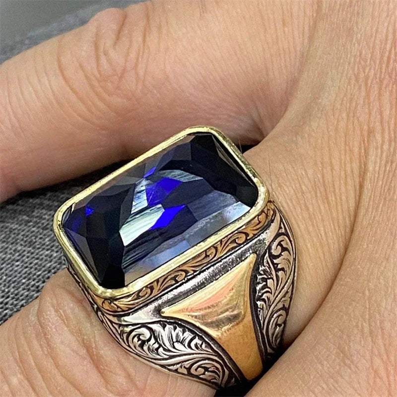 Square Geometry Blue Stone Ring