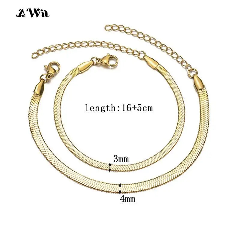 Awit Classic Snake Chain Bracelets for Women Trend Gold Plated Stainless Steel Cuban Chain Bracelet Trendy Woman Gifts Jewelry