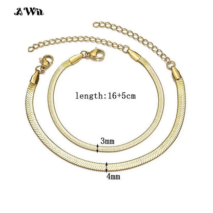 Awit Classic Snake Chain Bracelets for Women Trend Gold Plated Stainless Steel Cuban Chain Bracelet Trendy Woman Gifts Jewelry