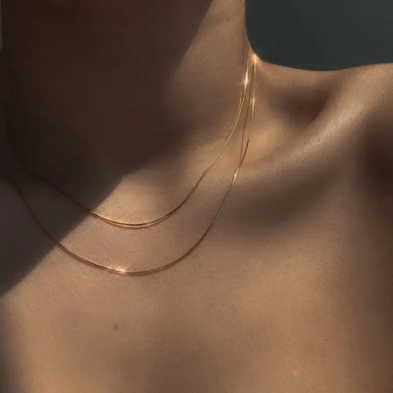 Kpop Women Neck Chain Gold Color Choker Necklaces Thin Chain On The Neck Minimalist Pendant Jewelry Snake Chocker Collar Girl