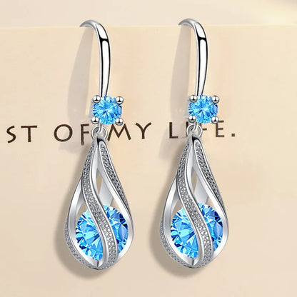 Hot shining 925 Sterling silver fine blue Crystal earrings for women luxury fashion jewelry party wedding accessories gifts