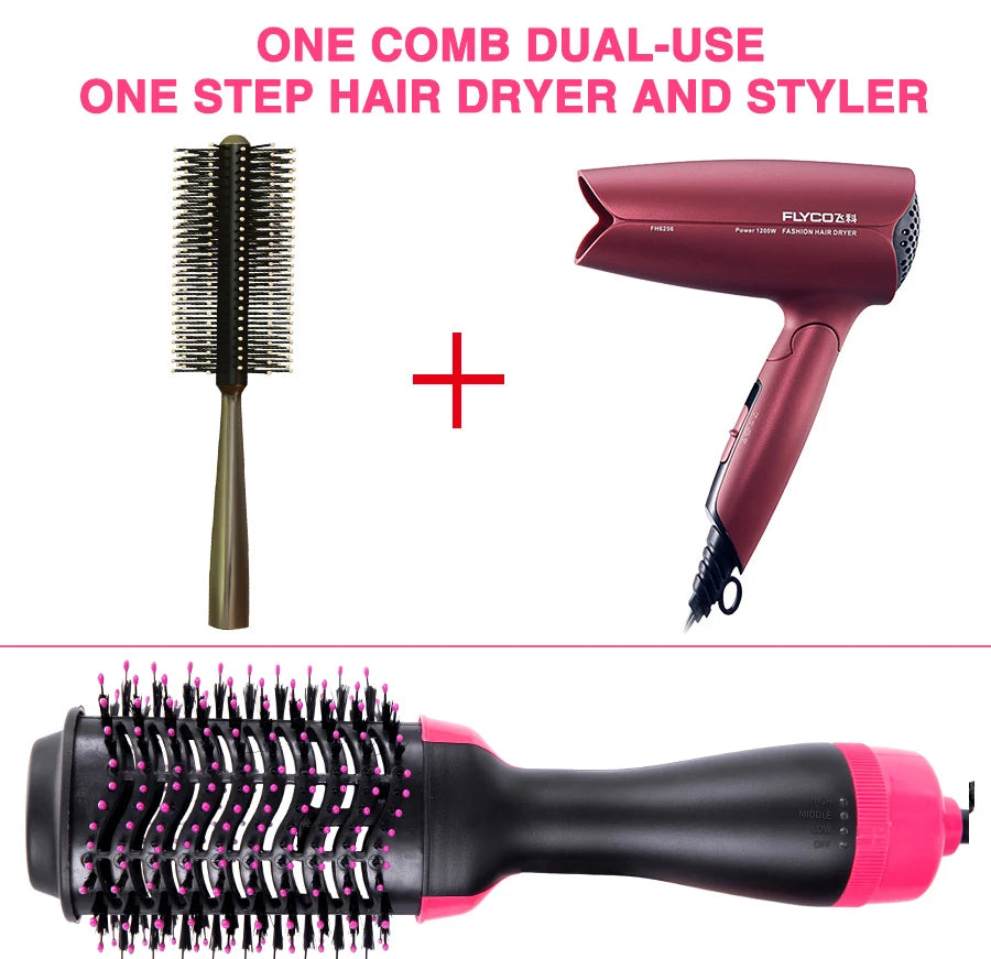 One Step Hot Air Brush Salon Professional Hair Dryer & Volumizer Hot Air Brush Negative Ion Generator Hair Straightener Curler