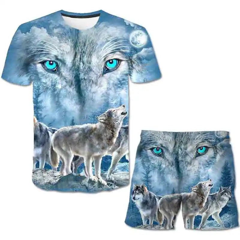 Kids Wolf Summer Clothes Sets Boys Girls