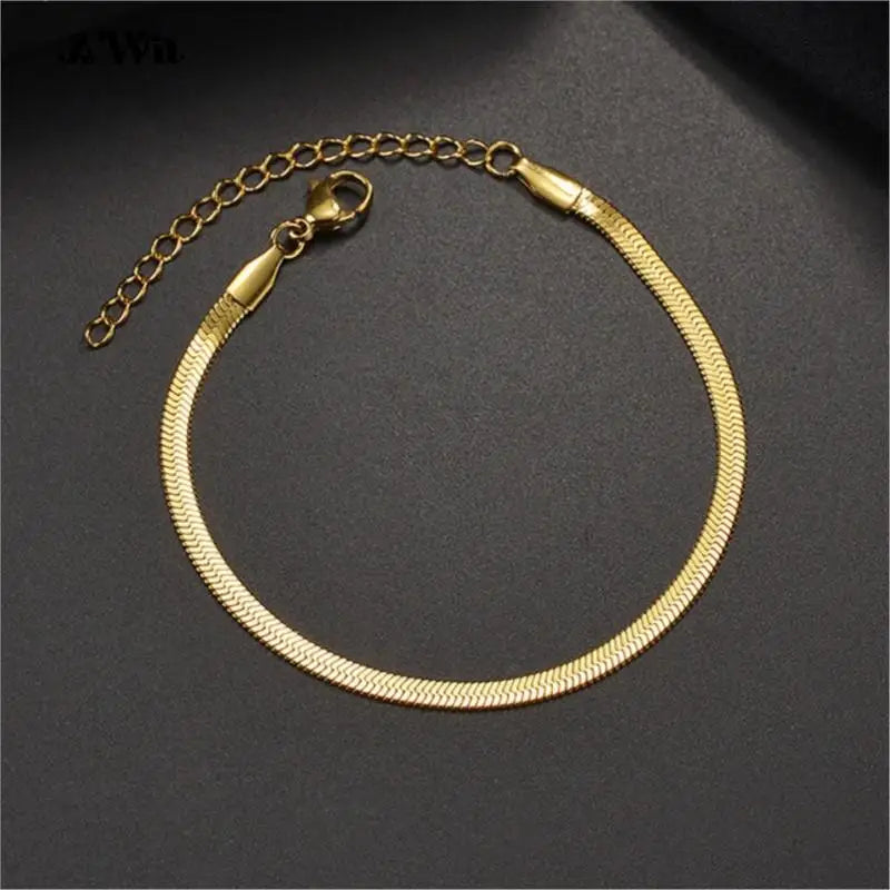 Awit Classic Snake Chain Bracelets for Women Trend Gold Plated Stainless Steel Cuban Chain Bracelet Trendy Woman Gifts Jewelry