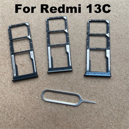 New For Xiaomi Redmi 13C Sim Card Tray Slot Holder Socket Adapter Connector Repair Parts Replacement