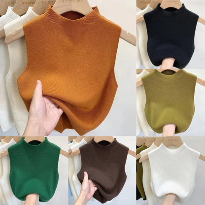 Solid Basic Women's Vest Tank Top Simple Knitted Tees T-Shirt Cropped Top Loose Elegant Women's clothing Camisole Sweater Spring