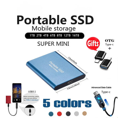 Original Mini 1TB SSD External Hard Disk Type-C/USB 3.1 High-speed 2TB Solid State Disk for Desktop/Notebook/Mac/Smartphone