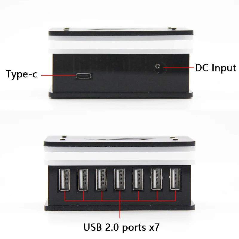 USB HUB 2.0 7 Port Multiple Expander USB 2.0 Hub RGB light Multi USB Splitter Hub Use Power Adapter Computer Accessory