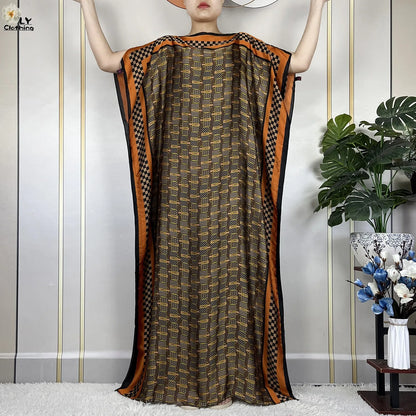 2024 Latest Dubai Islam For Women Print Loose Elegant Dress African Abaya Maxi Summer Short Sleeve Silk Soft Lady Party Dress