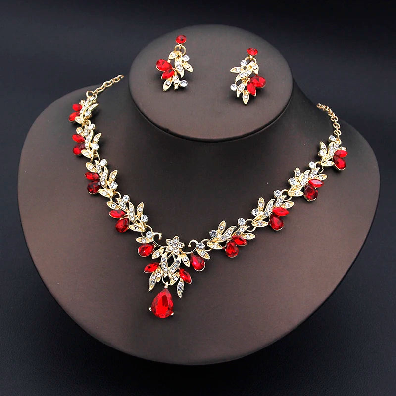 Elegant Fashion Necklace Sets for Women Dangle Earrings Princess Collar Two Piece Set Bride Jewelry Bridal Wedding Accessories