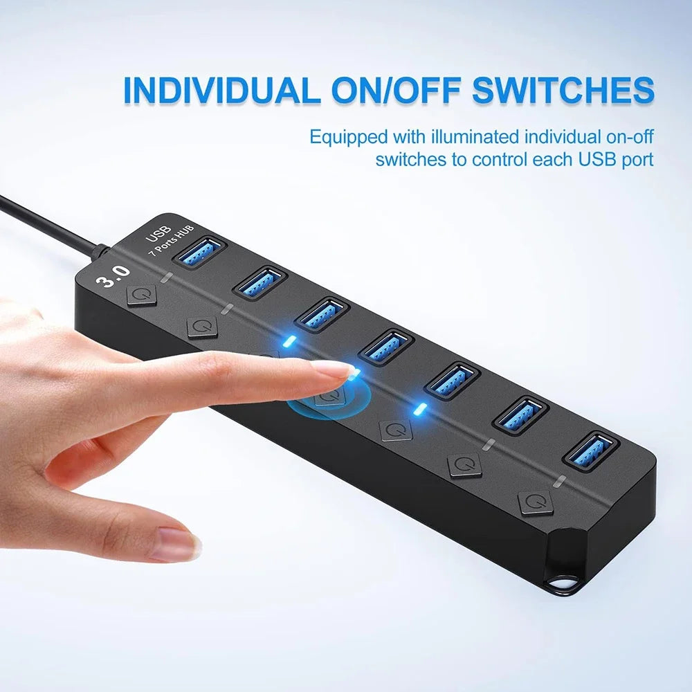 USB Hub 3.0 Multiprise USB High Speed Splitter 7 Port 5Gbps Power Adapter USB 2.0 Expander Switch for Computer Accessories