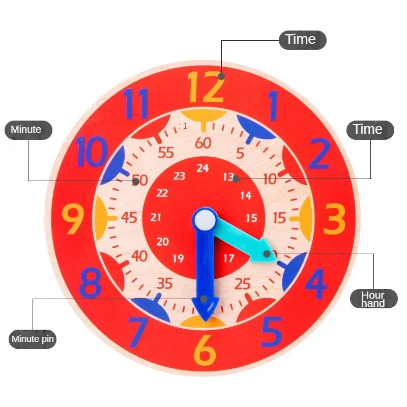 Kids Montessori Wooden Clock Toys Time Learning Teaching Aids Educational Toys For Children Primary School Clever Board Toy