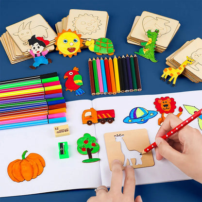 Montessori Kids Toys Drawing Toys Wooden DIY Painting Learning Educational Child Games Toys Puzzle Craft Toys for Children Gifts