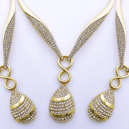 Dubai Gold Plated Women Jewelry Sets Waterdrop Pendant Necklace Earring Ring Bracelet 4Pcs Jewelry For Wedding Party