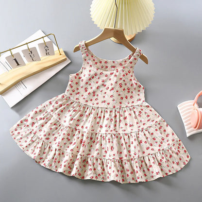 New Straps Dress Girl Clothes Children Outfit Strawberry Flower Princess