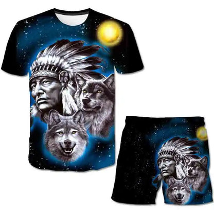 Kids Wolf Summer Clothes Sets Boys Girls