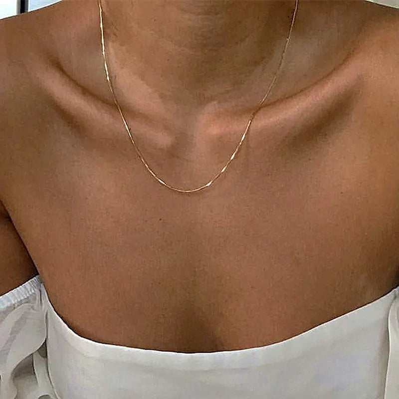 Kpop Women Neck Chain Gold Color Choker Necklaces Thin Chain On The Neck Minimalist Pendant Jewelry Snake Chocker Collar Girl