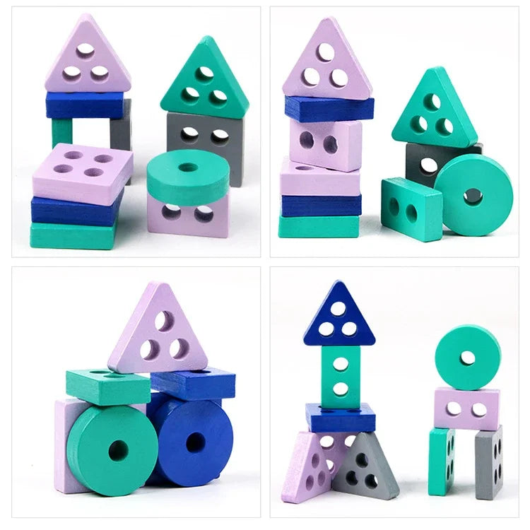 Wooden Montessori Toy Building Blocks Kids Early Learning Educational Toys Color Shape Match Puzzle Toys for Children Boys Girls