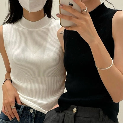 Solid Basic Women's Vest Tank Top Simple Knitted Tees T-Shirt Cropped Top Loose Elegant Women's clothing Camisole Sweater Spring