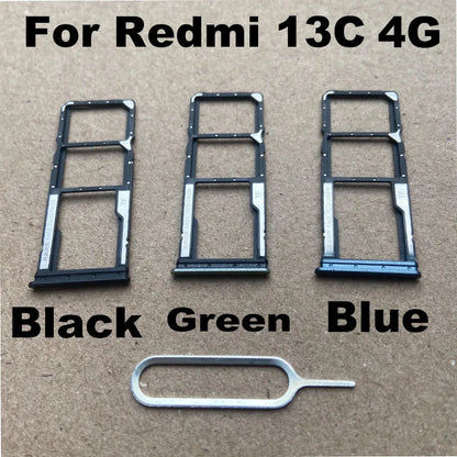 New For Xiaomi Redmi 13C Sim Card Tray Slot Holder Socket Adapter Connector Repair Parts Replacement