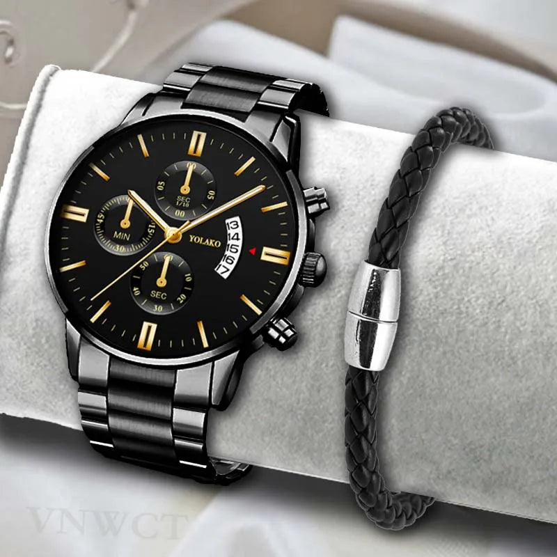 Reloj Hombre Fashion Men Stainless Steel Watch Luxury Calendar Quartz Wristwatch Business Watches Man Clock Relogio Masculino