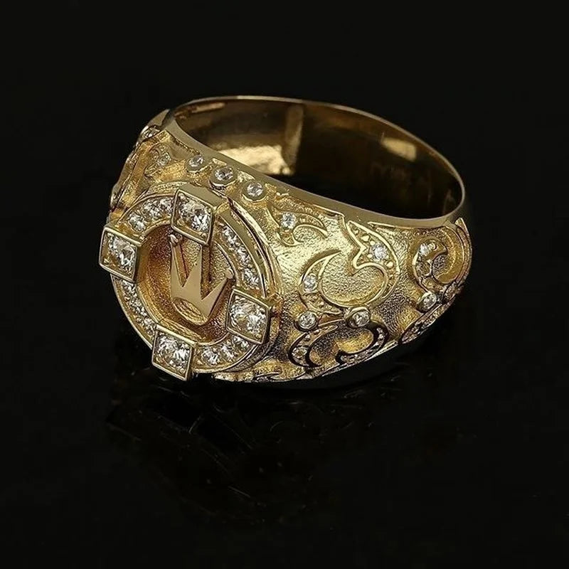 Classic Gold Color Rings for Men Gold Colors Inlaid with White Zircon Crown Punk Ring Boyfriend Party Fashion Jewelry