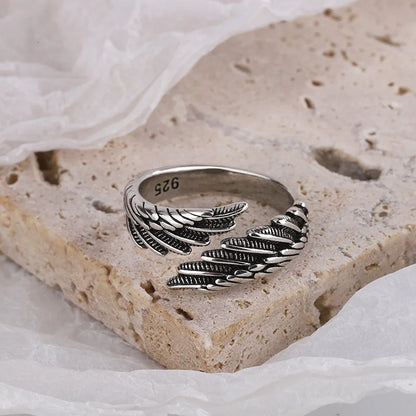 925 Sterling Silver Women's Ring Feather Wing Dating Jewelry Aesthetic Accessories Cheap Items With Free Shipping GaaBou