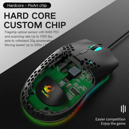 Wired Gaming Mouse - Ultralight Honeycomb Shell RGB Backlit