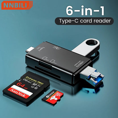 USB3.0 Card Reader 6 in 1 OTG Multifunction Type C Micro TF SD USB Card Reader