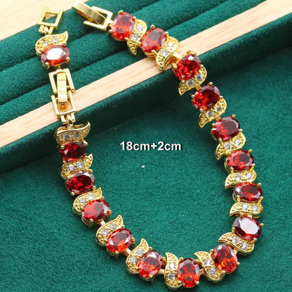 Exquisite Gold Color Bride Jewelry Sets for Women Wedding Green Zircon Bracelet Earrings Necklace Pendant Ring Holiday Gift