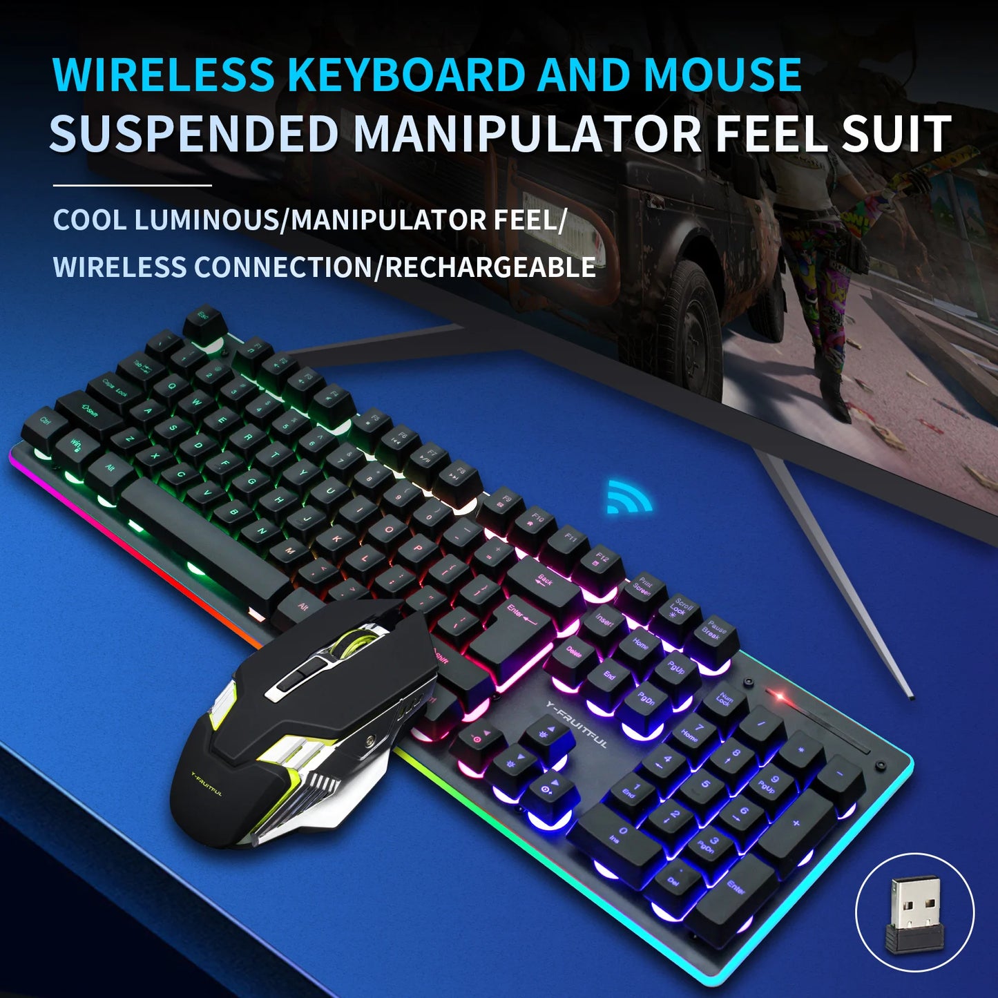 KM99G Aming Mechanical Keyboard Feel Rainbow LED Backlight USB Keyboard And Mouse Set Ergonomic For PC Laptop Computer Gamer