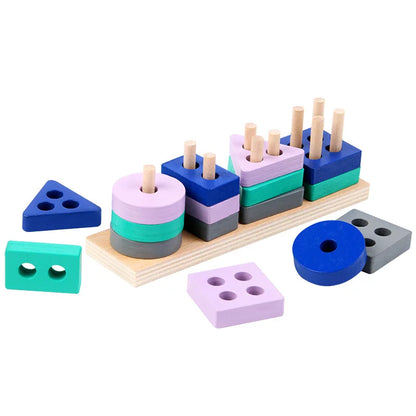 Wooden Montessori Toy Building Blocks Kids Early Learning Educational Toys Color Shape Match Puzzle Toys for Children Boys Girls