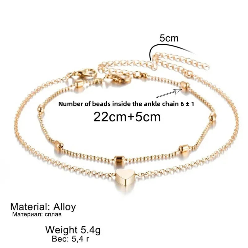 Delysia King Women Summer Round Bead Chain Love Anklet Simplicity Temperament Double-deck Holidays  Ankle Bracelet