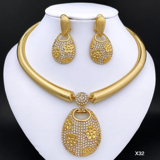 New Necklace And Earrings Set Unique Dubai Fashion Jewelry Nigeria Bride Wedding Party Gift