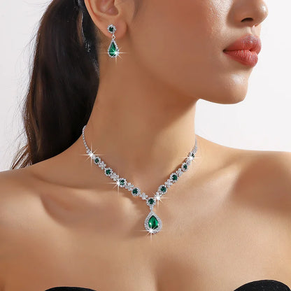 2pcs/set Jewelry Sets Women Elegant Waterdrop Rhinestone Pendant Necklace stud Earrings Wedding Dress Bridal Jewelry Set