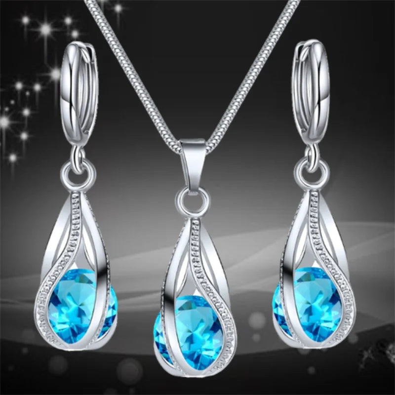 Chic Melody Pendant Necklace & Earrings Set - Glittering Zircon Crystal Jewelry for Women